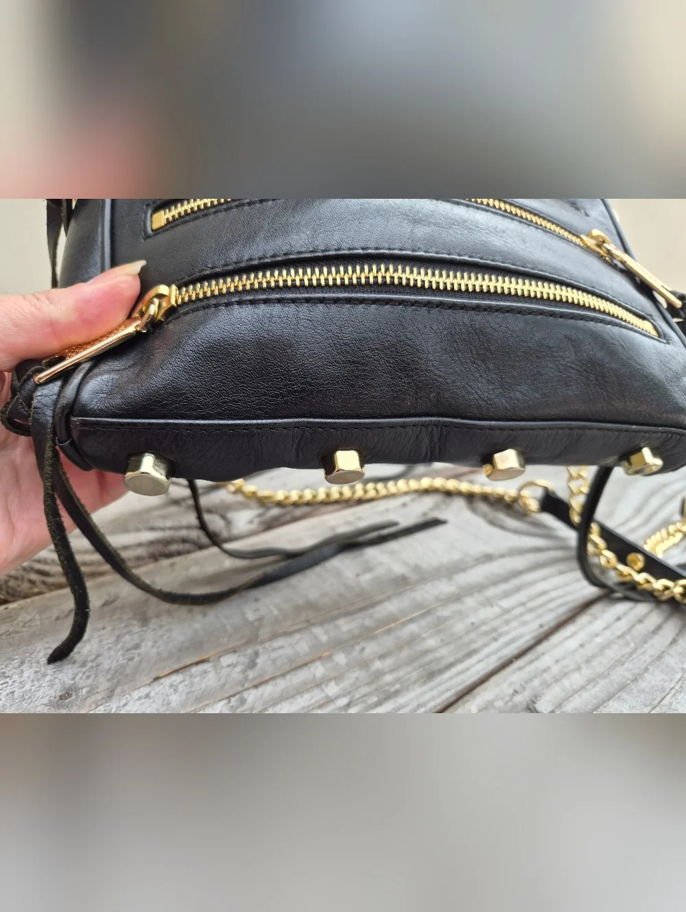 Rebecca Minkoff Black Leather Studded Crossbody Bag with Gold Zippers - Picture 10 of 16